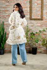 Gold Hand-Embroidered Coat in Cream