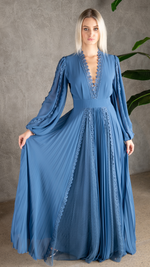 Pleated Maxi Dress in Dusty Blue