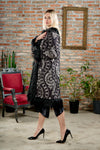 Silver Hand-Embroidered Long Coat in Black