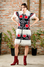 Hand-Embroidered Zip-up Dress in Black/Red/White