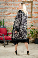 Silver Hand-Embroidered Long Coat in Black