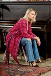 Hand-Embroidered Long Coat in Fuchsia Pink