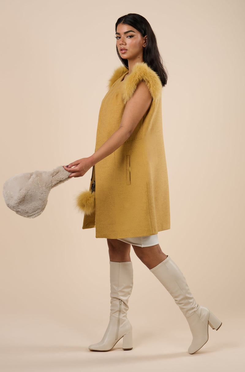 Sleeveless Faux Fur Vest in Mustard