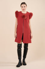 Sleeveless Faux Fur Vest in Red
