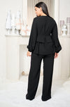 Ruffle Blouse with Wide Leg Trousers