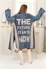 Midi Shearling Coat With A Quote in Soft Blue