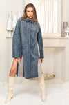 Midi Shearling Coat With A Quote in Soft Blue