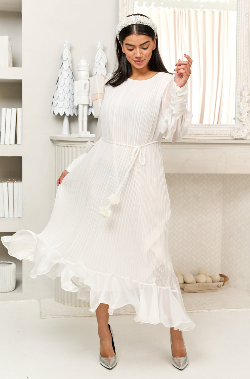 Pleated White Dress