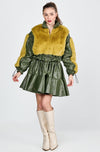 Faux Fur Jacket & Flared Skirt in Forest Green