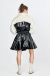 Faux Fur Jacket & Flared Skirt in Black