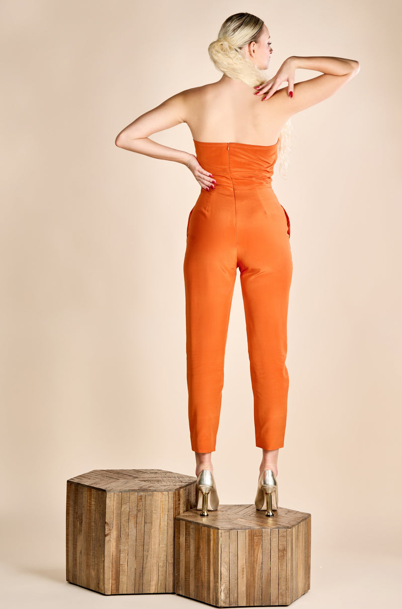 Off Shoulder Jumpsuit With Detachable Trail In Orange