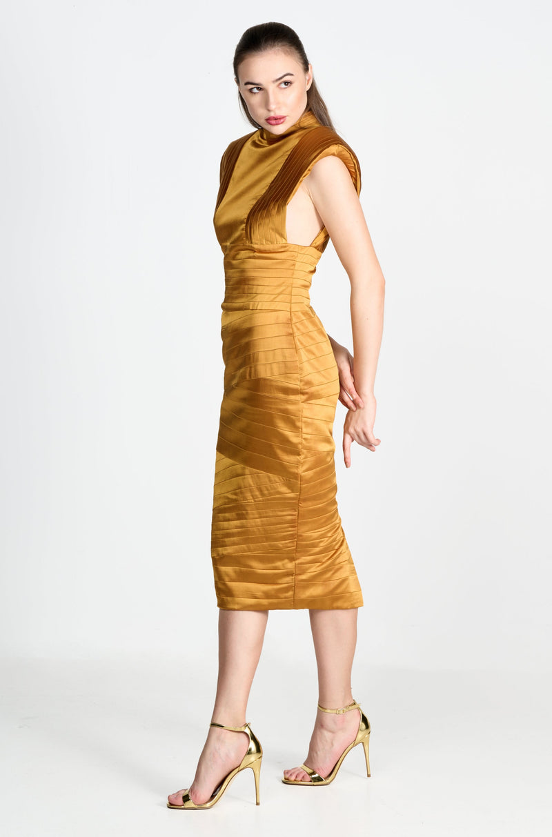 Bandage Satin Dress In Rustic Gold