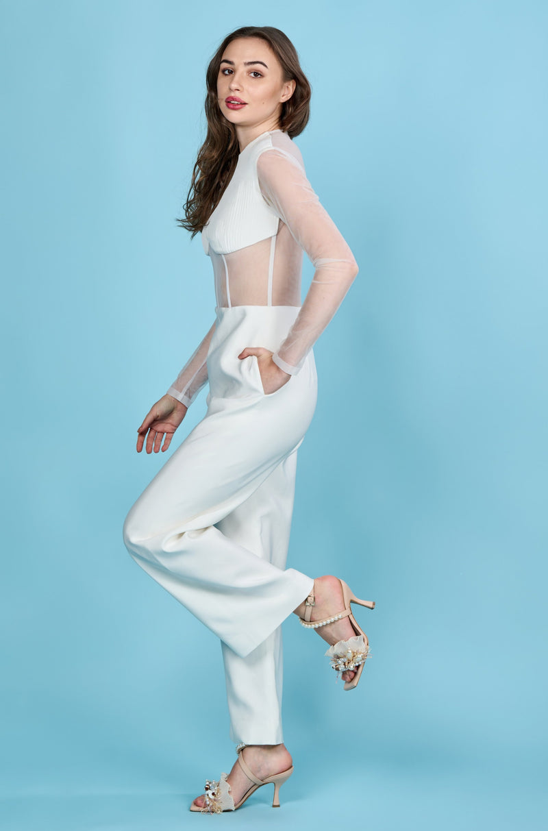 Corseted Jumpsuit In White
