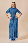 Waist Cut Out Pattern Maxi Dress with Sleeves