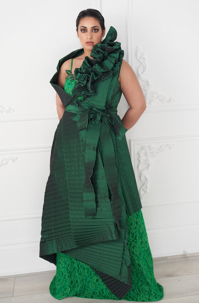 Jacket Wrap With Lace Gown in Forest Green