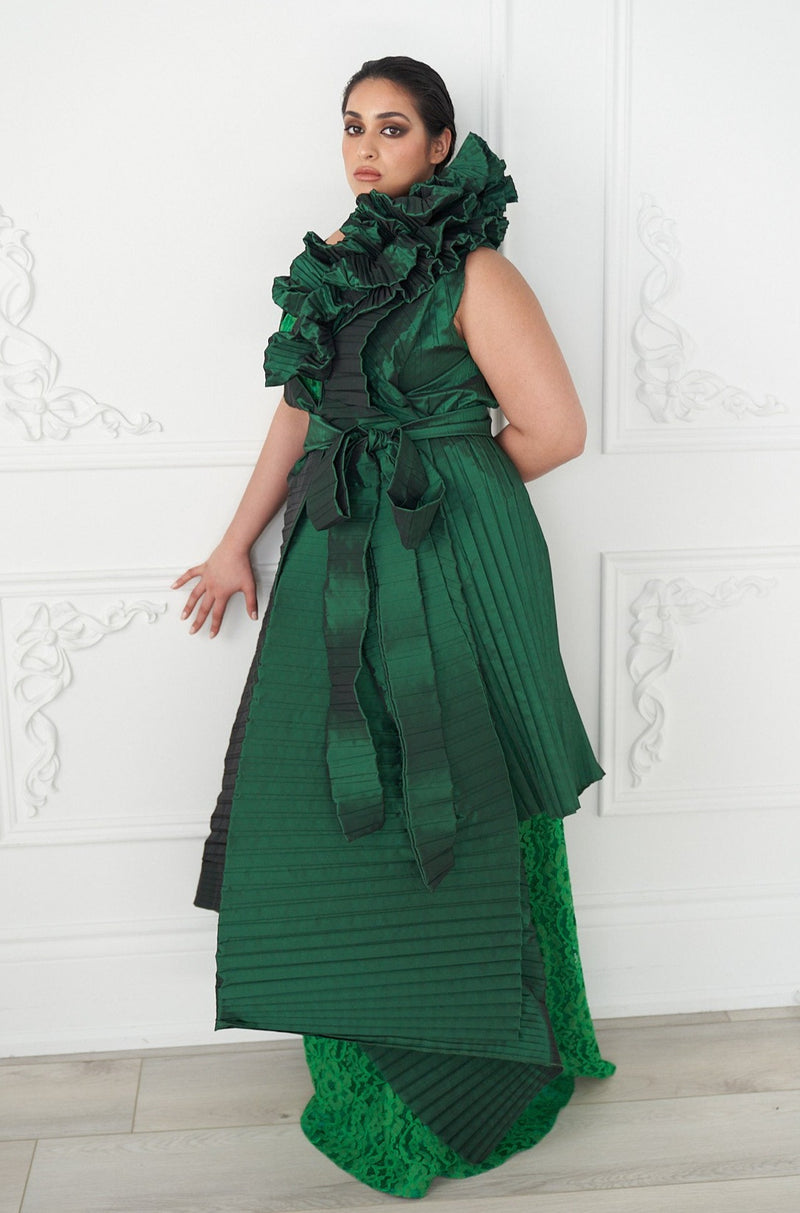 Jacket Wrap With Lace Gown in Forest Green