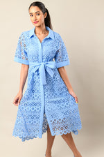 Lace Midi Dress in Powder Blue