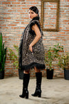 Silver Hand-Embroidered Long Vest in Black