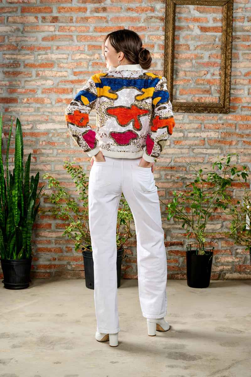 Hand-Embroidered Vivid Jacket in White