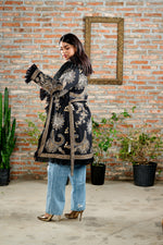 Gold Hand-Embroidered Coat in Black