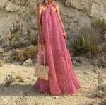 Cross Strap Flowy Maxi Dress in Dusty Pink