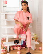 Sporty Tee And Pant Set in Flamingo Pink