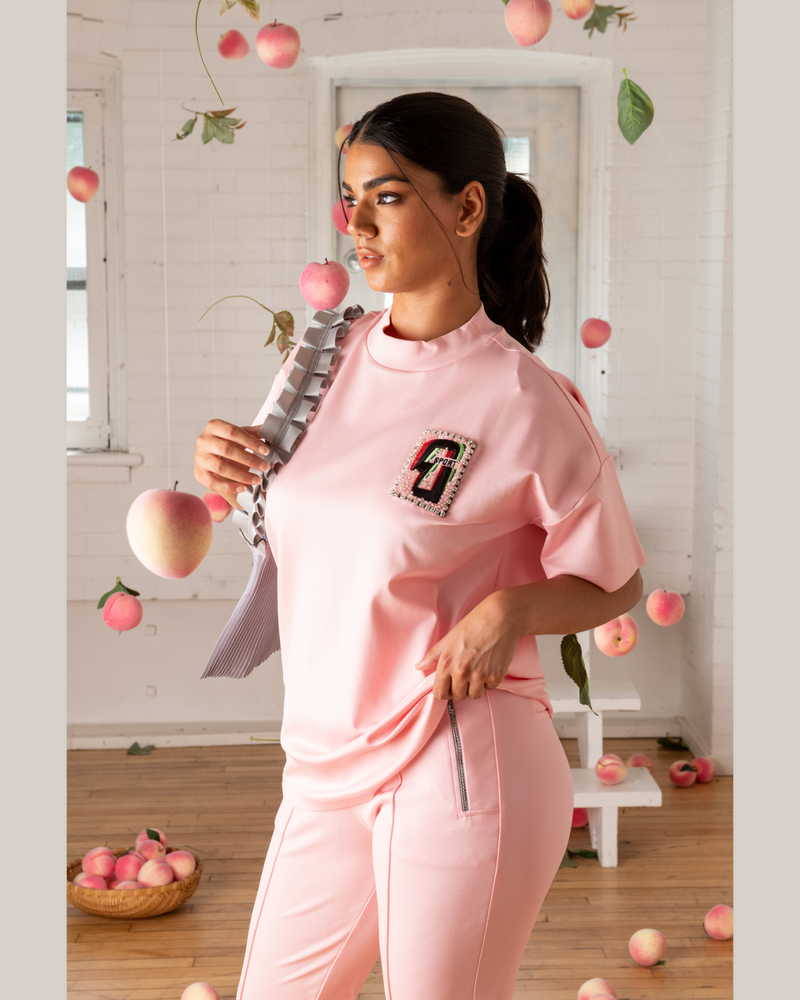 Sporty Tee And Pant Set in Light Baby Pink