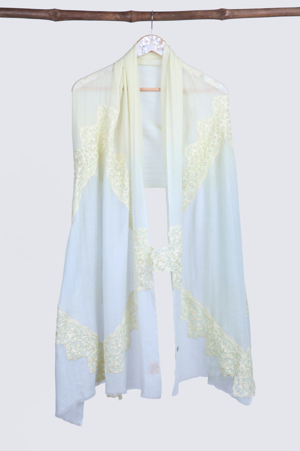 Handcrafted Cashmere Wrap Scarf with French Lace