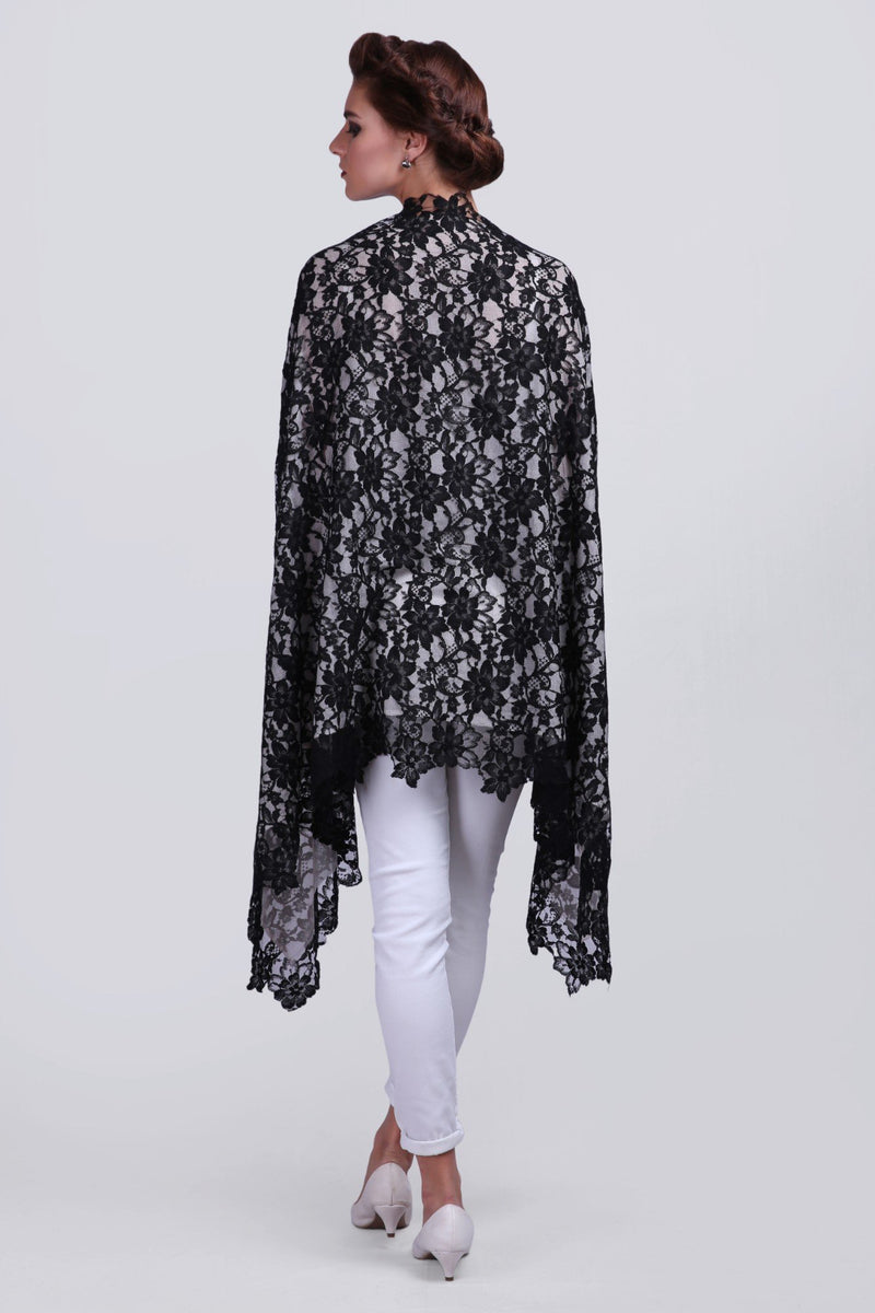 Handcrafted Light Cashmere Scarf With French Lace