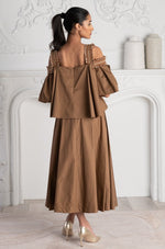 Sleeveless Embroidered Top & Skirt Set in Chocolate Brown