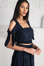 Navy Embroidered Top With Embroidery And Bow Detail