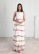 Lace Gown With Coloured Flower Border- White