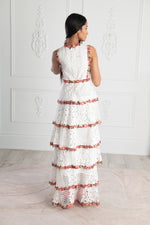 Lace Gown With Coloured Flower Border- White