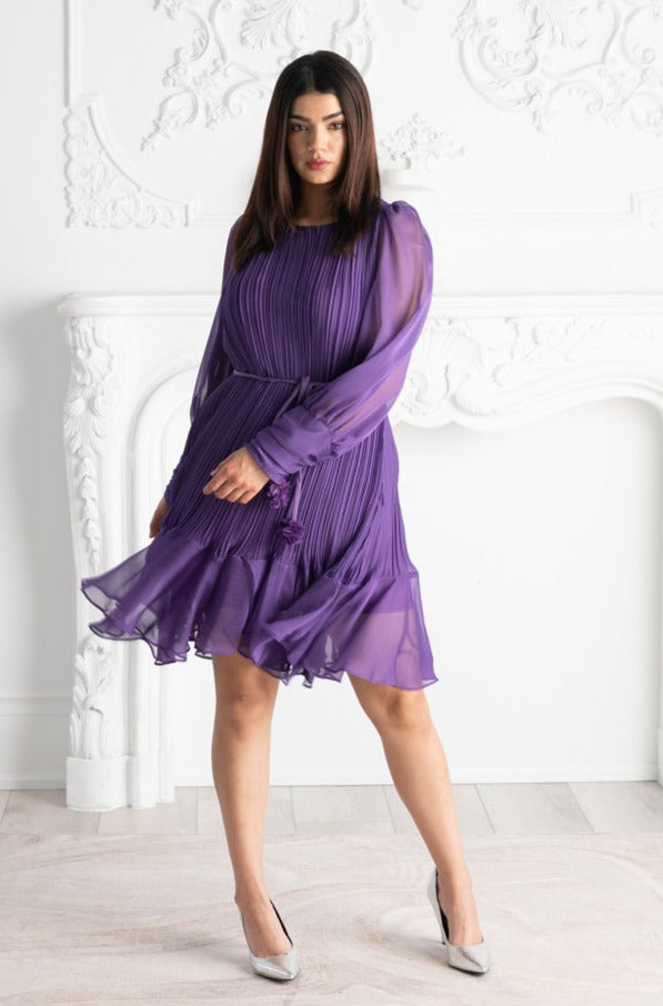 Short Pleated Dress in Purple