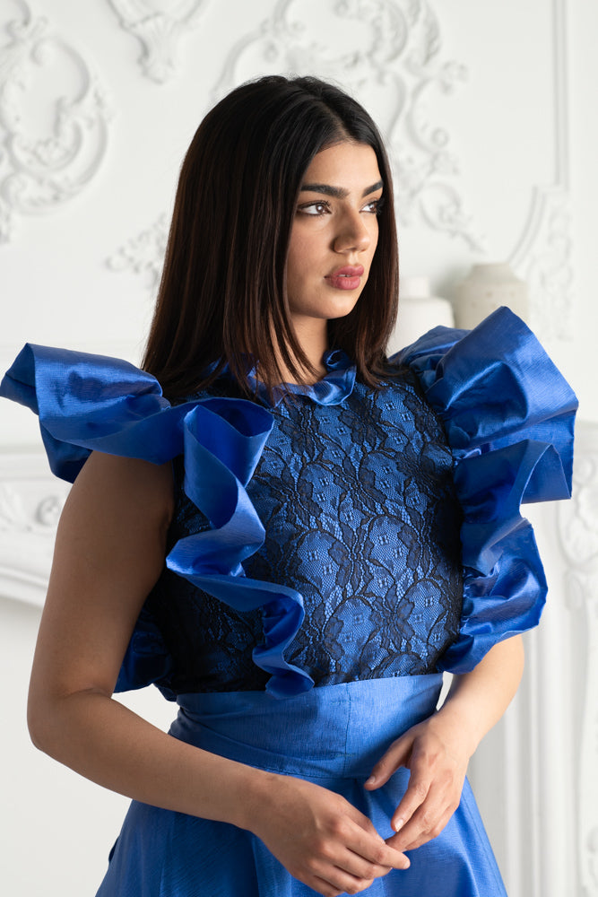 Over Sized Ruffle Gown in Royal Blue