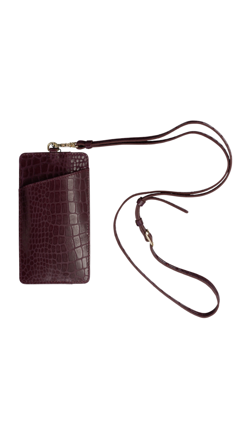 Textured Leather Phone Wallet Case in Burgundy
