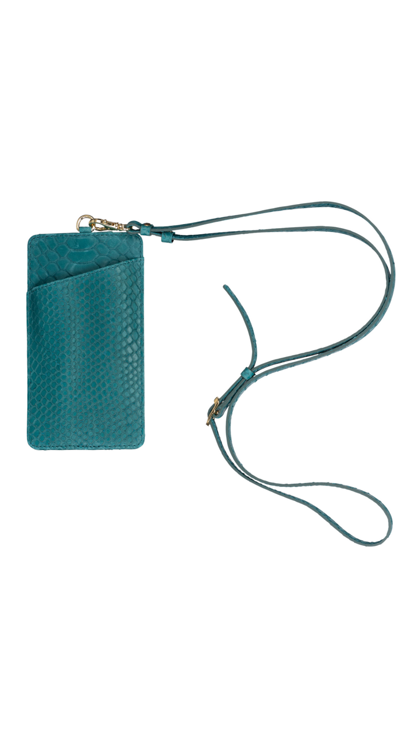 Textured Leather Phone Wallet Case in Turquoise
